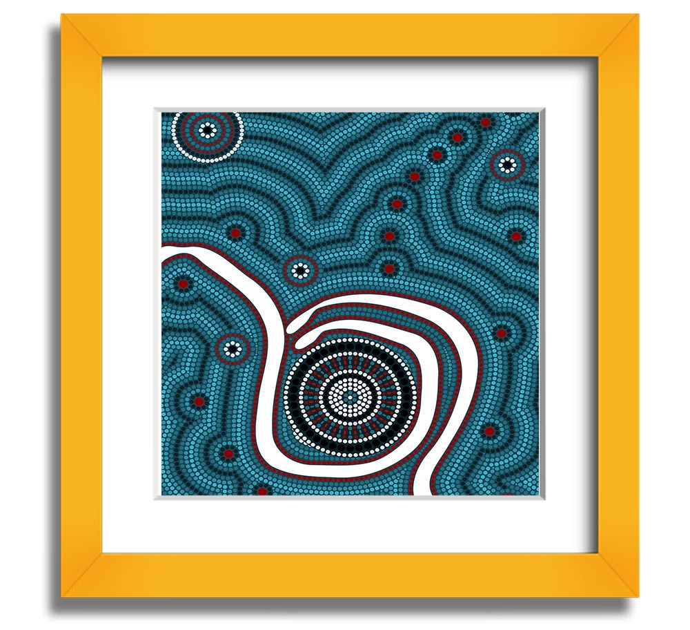 Aboriginal Pattern 1 Square Framed Print showcasing vibrant colors and unique design, ready to hang.